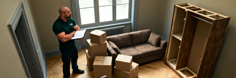 Déménageur évaluant le volume de mobilier avant chargement