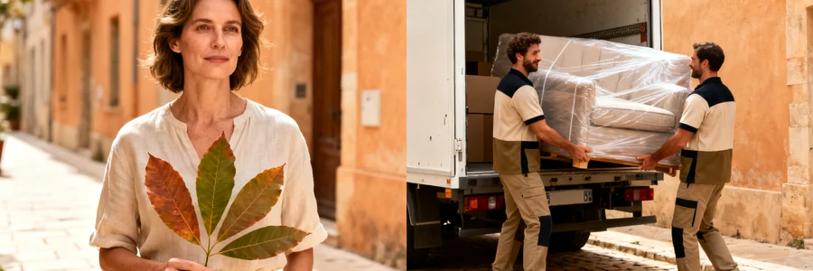 Comparer plusieurs propositions de déménageurs à Client compare trois offres pendant que deux pros chargent un meuble, Aix-en-Provence
