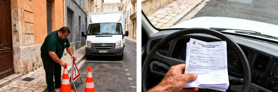 Déménageur pro à Marseille installe une signalisation temporaire et présente un arrêté de voirie