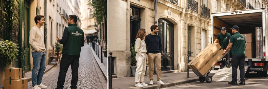 Deux profils de déménagement dans le 11e arrondissement : jeune actif ruelle Oberkampf et couple
