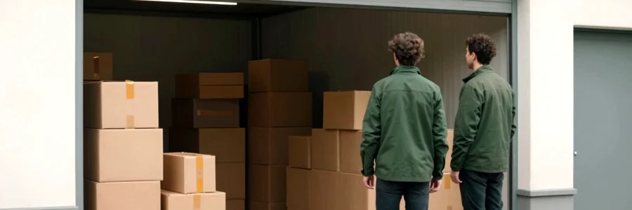 Client et pro inspectant un box de stockage ouvert en périphérie de Reims
