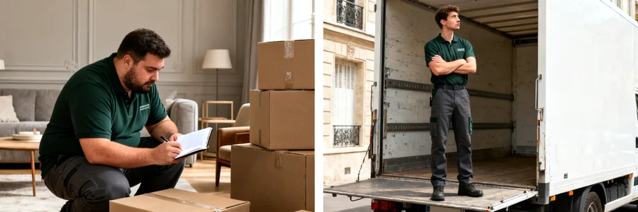Déménageur évaluant le volume d'un appartement avant chargement