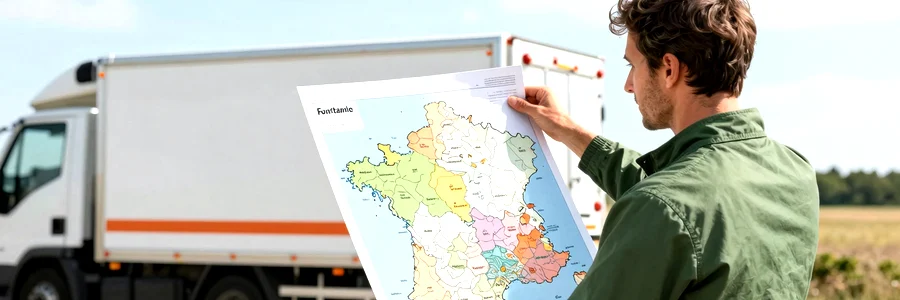 Couverture Nationale Tous Départements Professionnel du déménagement consultant une carte de France couvrant toutes les régions